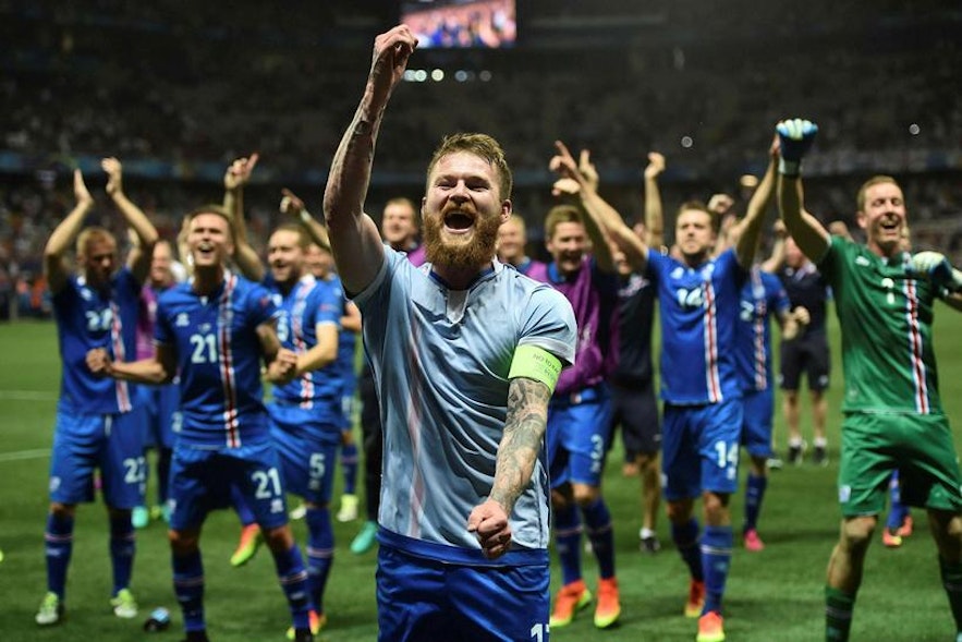 Icelandic team celebrating victory - as we'll remember them after Euro 2016