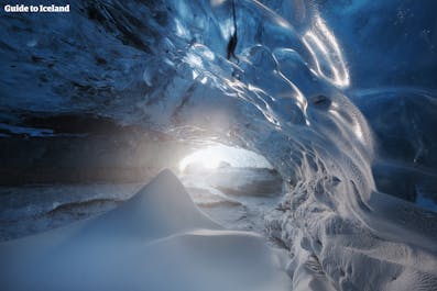 Ice caves, which open under the Vatnajokull glacier from November to March under normal conditions, are wonderlands of color, texture, and ice formations.