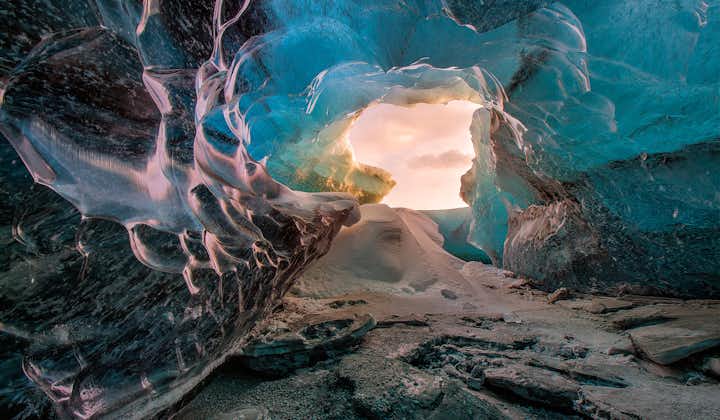 The interior of an ice cave beneath the Vatnajokull on Iceland's South Coast.