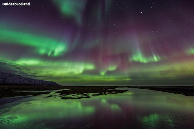 แสงเหนือที่ส่องบนท้องฟ้าในประเทศไอซ์แลนด์ในฤดูหนาว