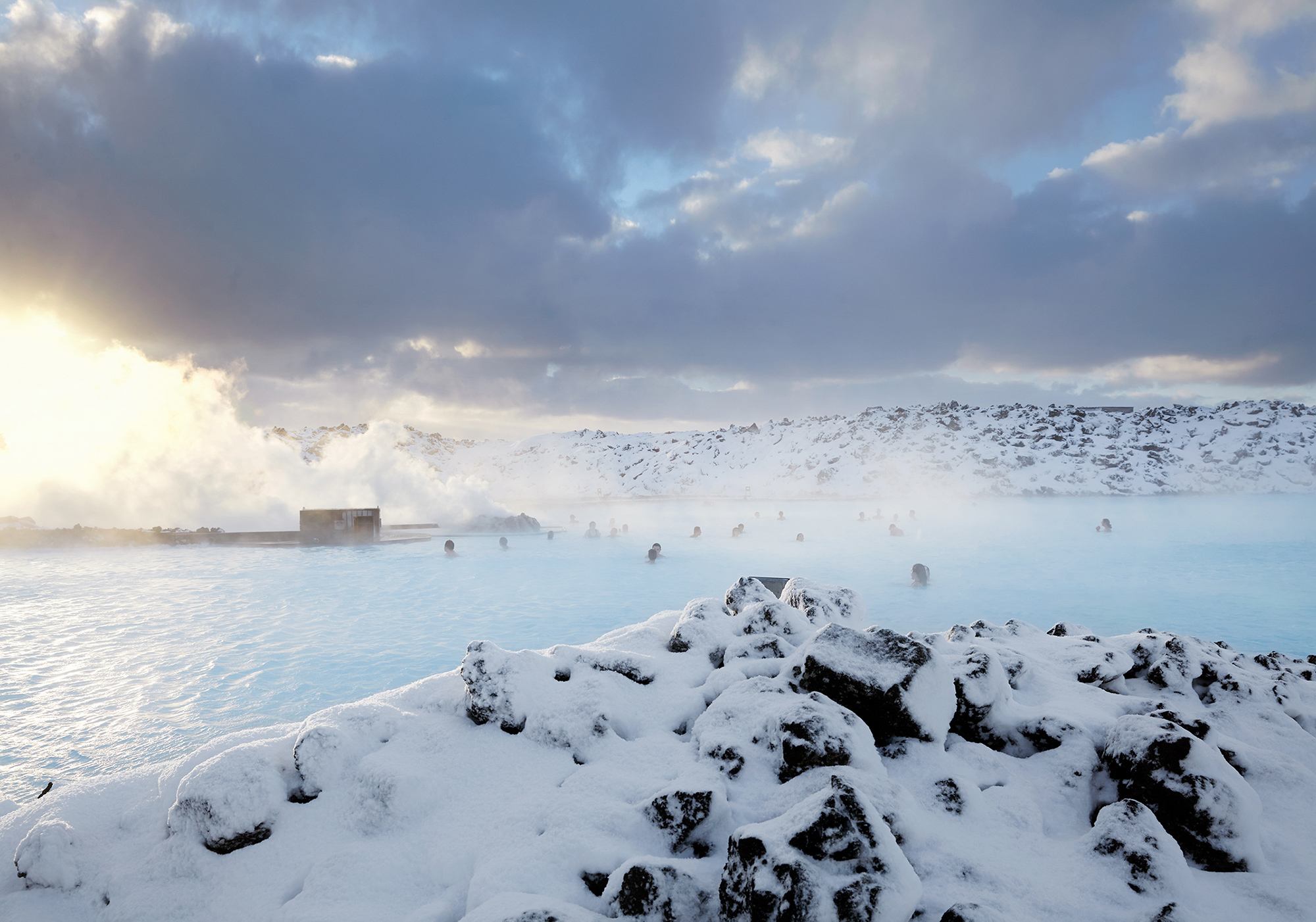 The warm waters of the Blue Lagoon make it a perfect place to warm up in winter.