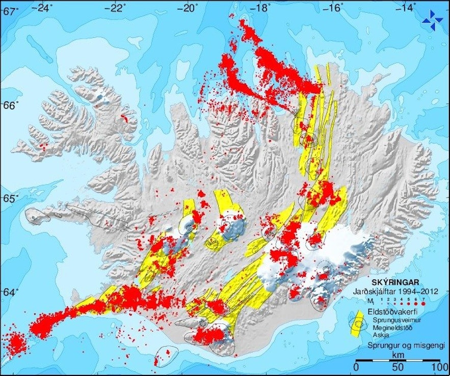 Earthquakes measured in Iceland between 1994 and 2012