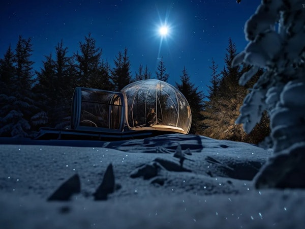 Sleep under the moon and stars in bubble rooms at Buubble Olvisholt hotel in South Iceland.