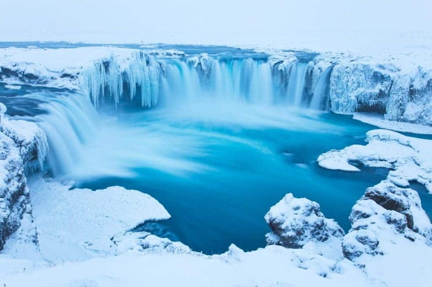 Beautiful Godafoss-Waterfall in Winter