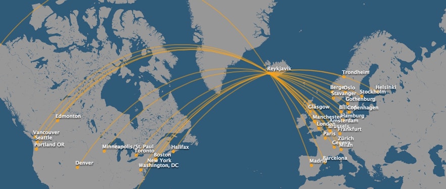 carte des vols depuis l'Islande