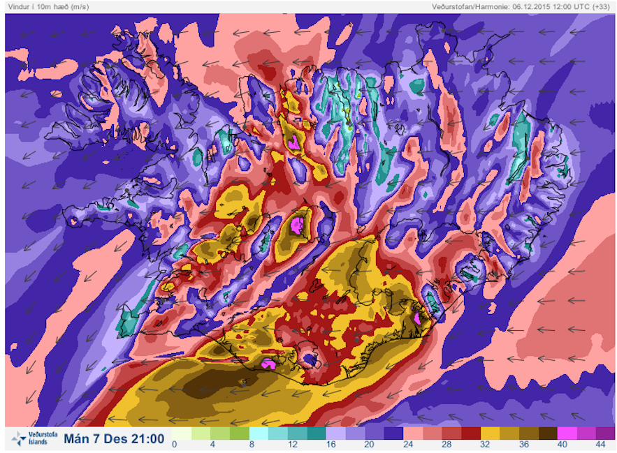 Weather map for one of Iceland's stormy days in 2015