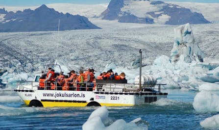 An optional boat tour is a great way to explore the amazing ice within south-east Iceland's Jökulsárlón glacier lagoon.