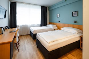 A twin room in Center Hotels Klopp in downtown Reykjavik.