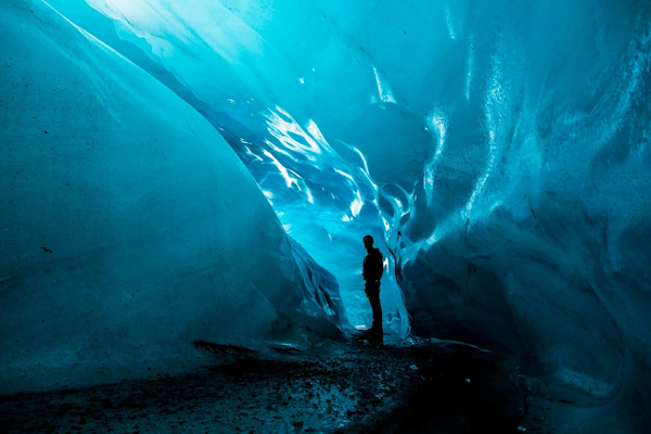 Ice caving is a popular activity near the hotel.