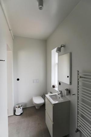 An overview of Hotel Karolina's bathroom.