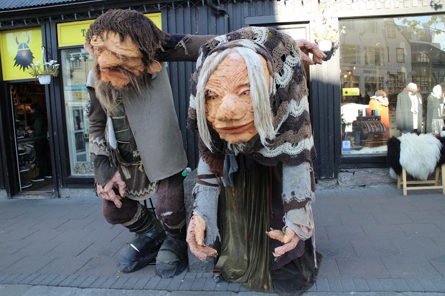 The trolls have walked from Akureyri to Reykjavik's main shopping street, Laugavegur