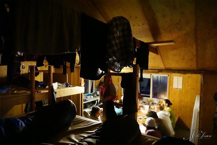 The hut in Emstrur, still warming up in our sleeping bags from the storm and the river crossing
