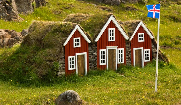 Charming turf roofed houses in the countryside are quintessential Iceland.