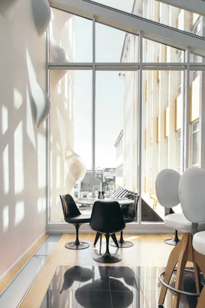 The sunlight filters inside at 101 Hotel Reykjavik in the city center.