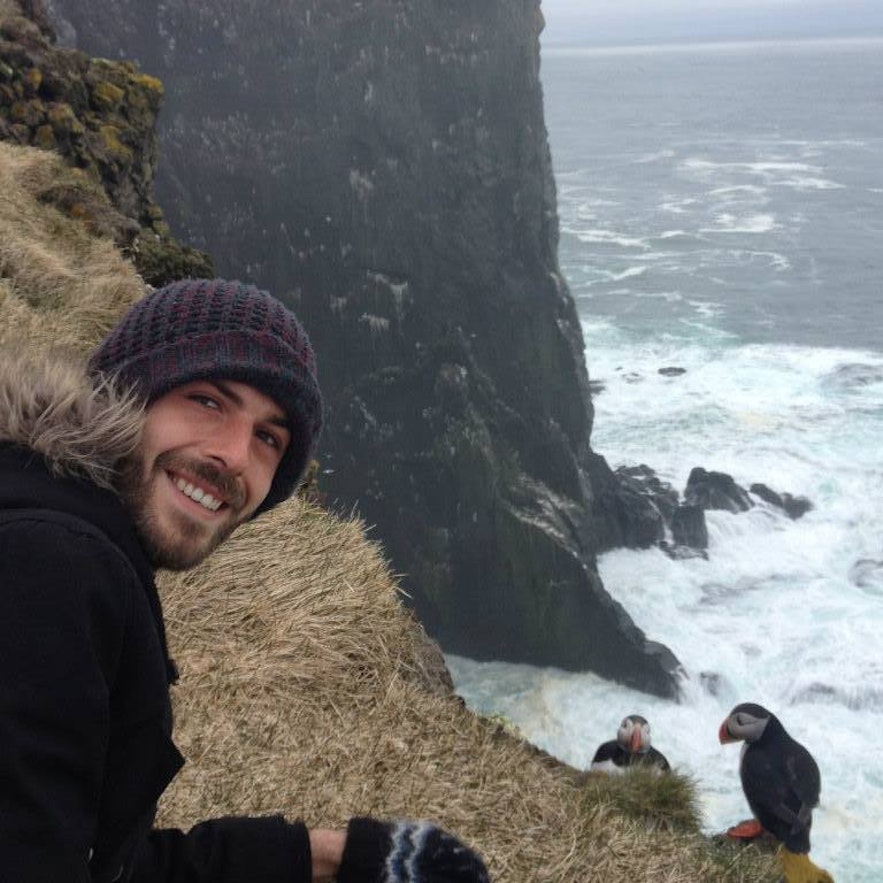 Me with some gorgeous puffins, at Látrabjarg in Iceland's Westfjords