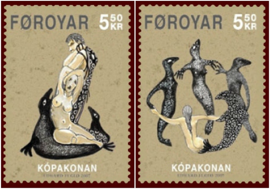 Znaczki pocztowe z fokami z Wysp Owczych.