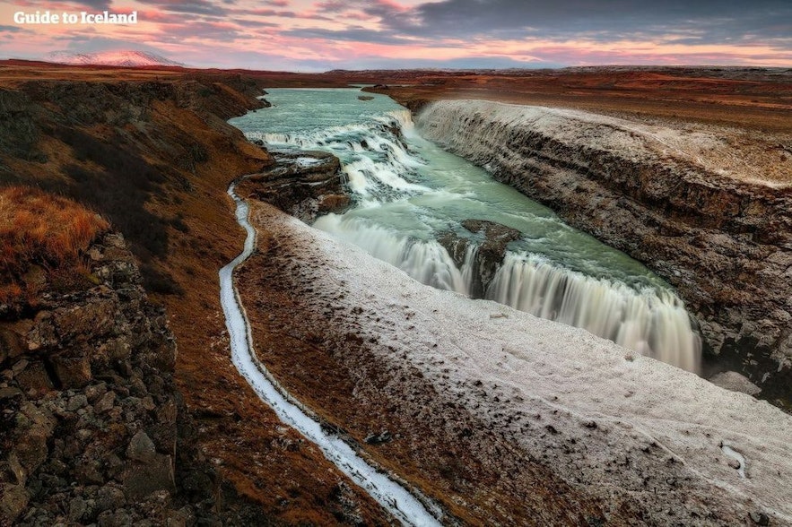 Gullfoss, located in Iceland's Golden Circle, is beautiful no matter the time of year or the time of day.