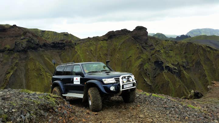 A Super Jeep is the perfect vehicle to conquer the mountains surrounding Vík.