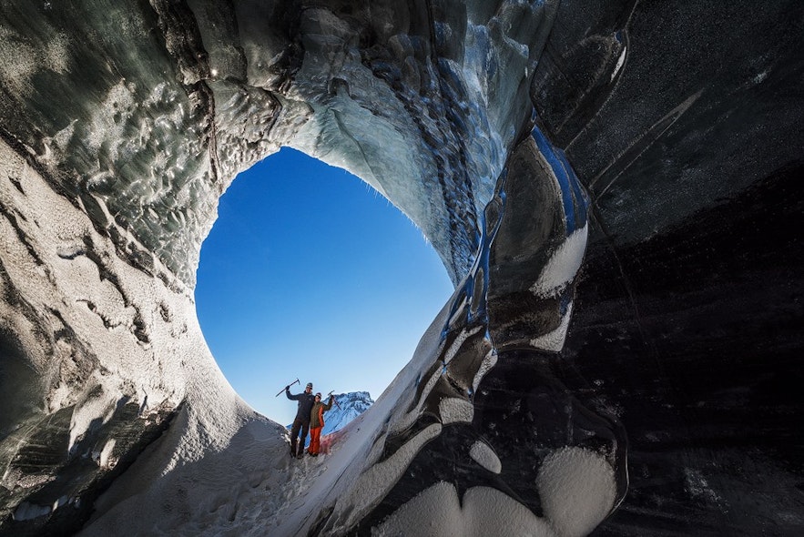 Exploring an ice cave during April in Iceland