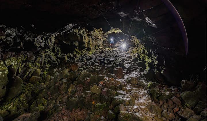 A path takes you safely through the interior of Raufarhólshellir cave.