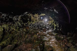 A path takes you safely through the interior of Raufarhólshellir cave.