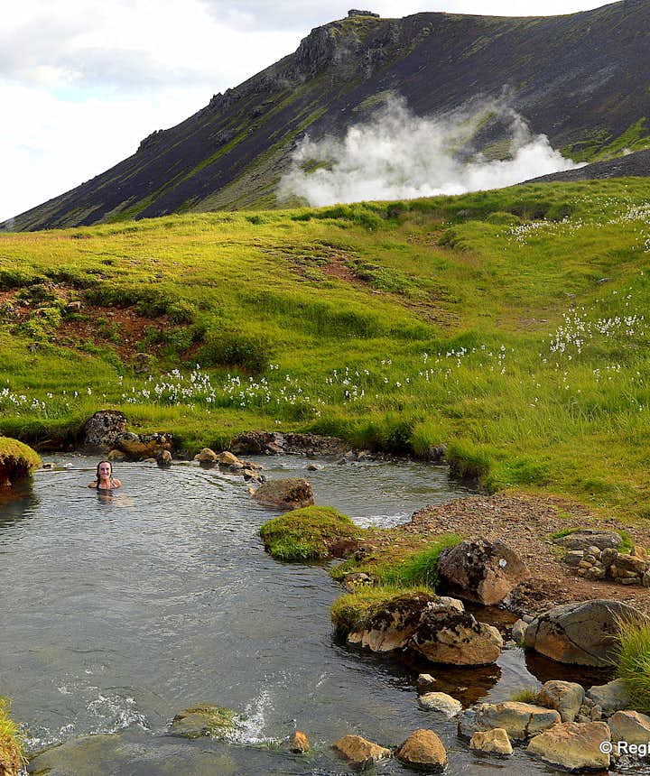 Reykjadalur Valley - Bathe in a Hot River in South Iceland! Regína soaking in the river