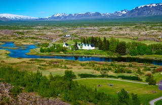 Þingvellir, visto desde el mirador más popular en la placa tectónica de América del Norte.
