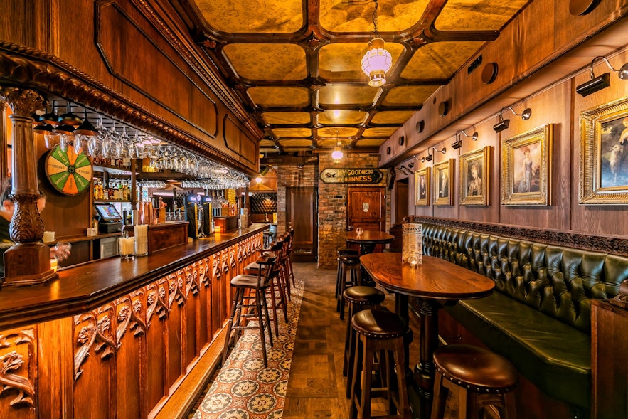 The interior of the Irishman Pub is beautifully decorated and gives a great atmosphere
