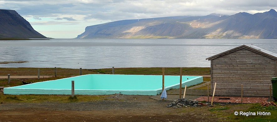 Reykjafjarðarlaug geothermal pool in Reykjafjörður fjord in the Westfjords of Iceland
