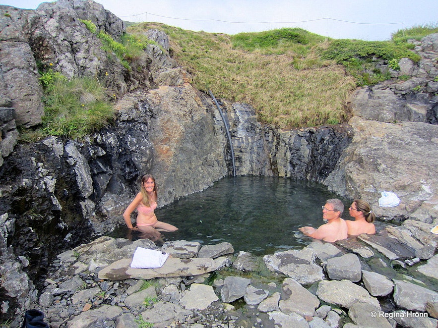 Hellulaug geothermal pool in Vatnsfjörður fjord in the Westfjords of Iceland