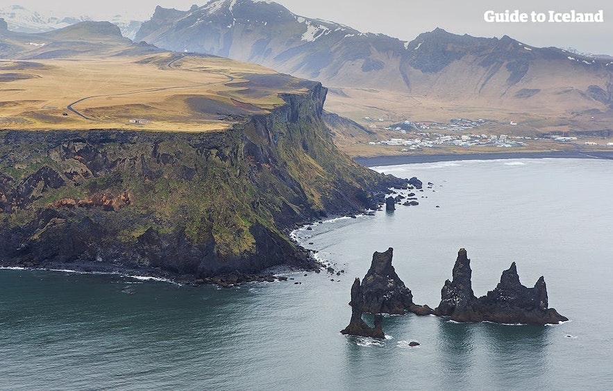 The town of Vik is known for the beautiful Reynisdrangar sea stacks