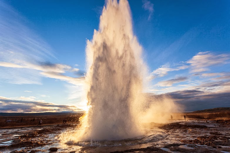 Strokkur erupts every five to ten minutes, hurtling water into the air.