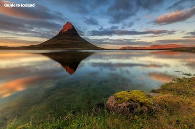 Kirkjufell, Iceland's most photographed mountain, can be found near the town of Grundarfjörður.