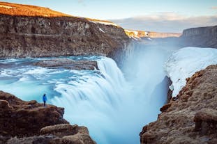 The Gullfoss waterfall looks stunning up close with its large volume of water.
