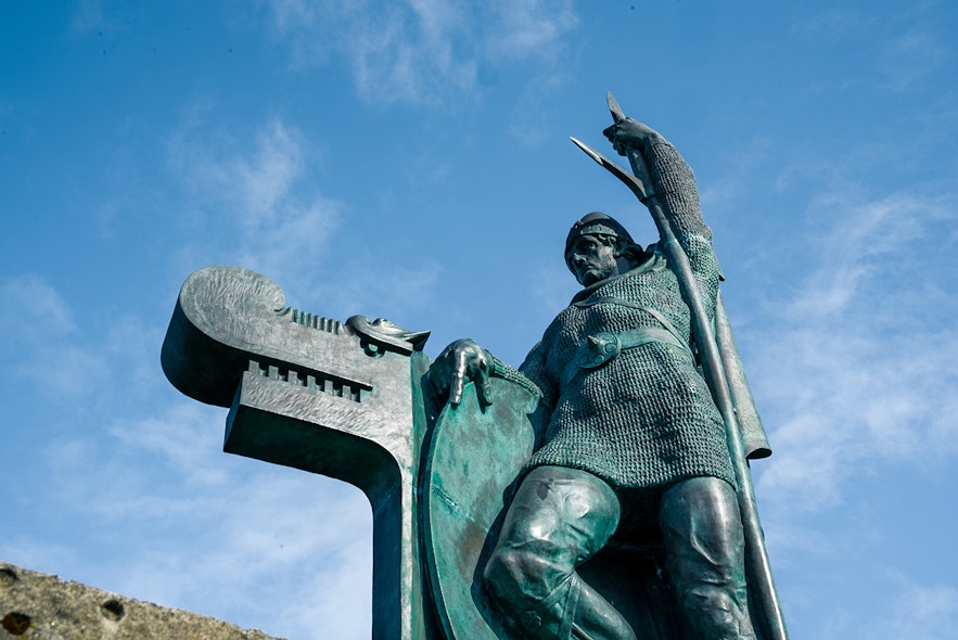 A statue of Ingólfur Arnarson, the first permanent settler in Iceland