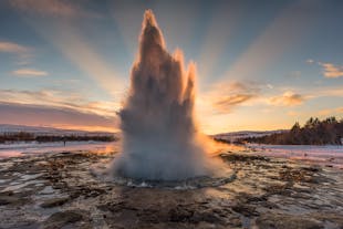 On the Golden Circle in South Iceland, the geyser Strokkur erupts every five to ten minutes.