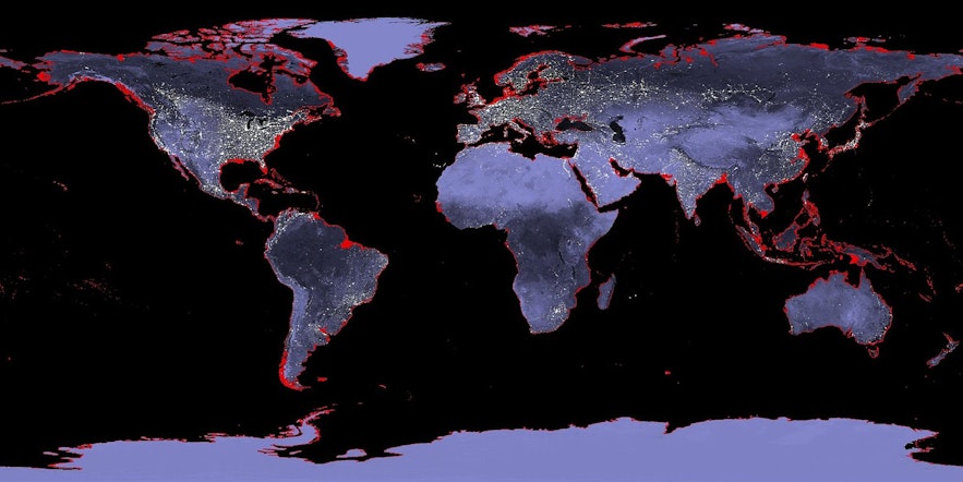 If sea levels rose 6 metres, the areas in red would go underwater. Now, picture it if it were 10.