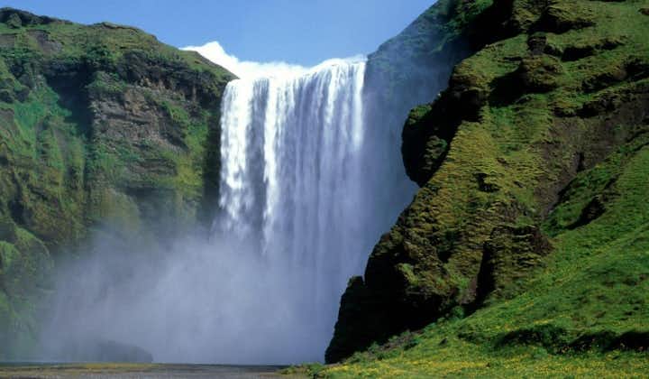 One of the iconic sites of the South is Skógafoss; this waterfall's width is over a third of its height of 60 m.