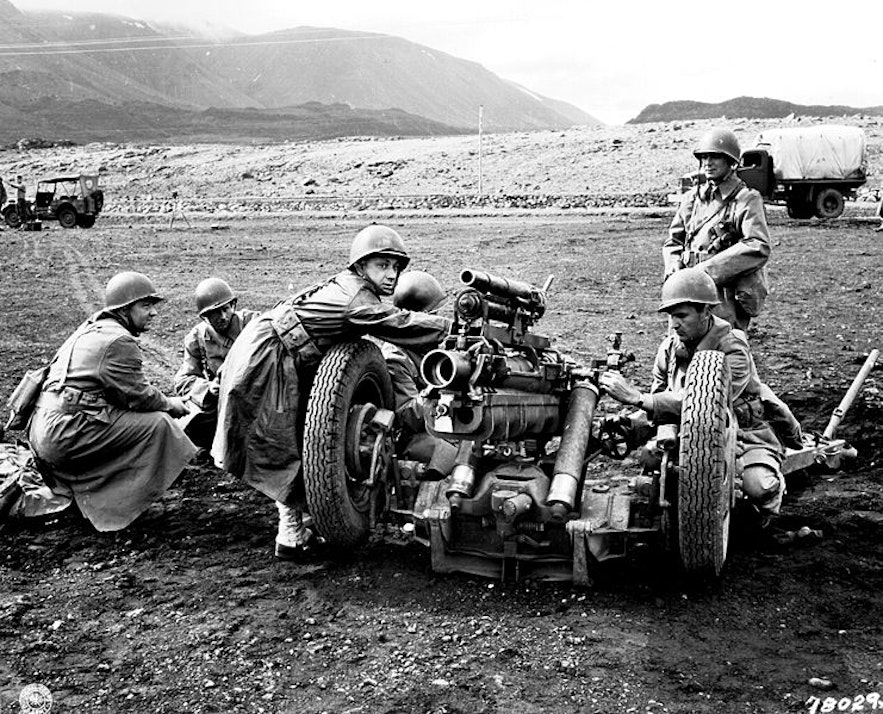 American troops practicing on an artillery range in Iceland.