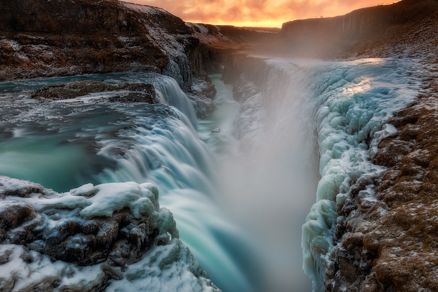 Gullfoss waterfall is one of the major stops along the Golden Circle route.