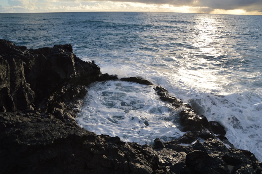 Brimketill on the Reykjanes Peninsula, calming down after stormy weather