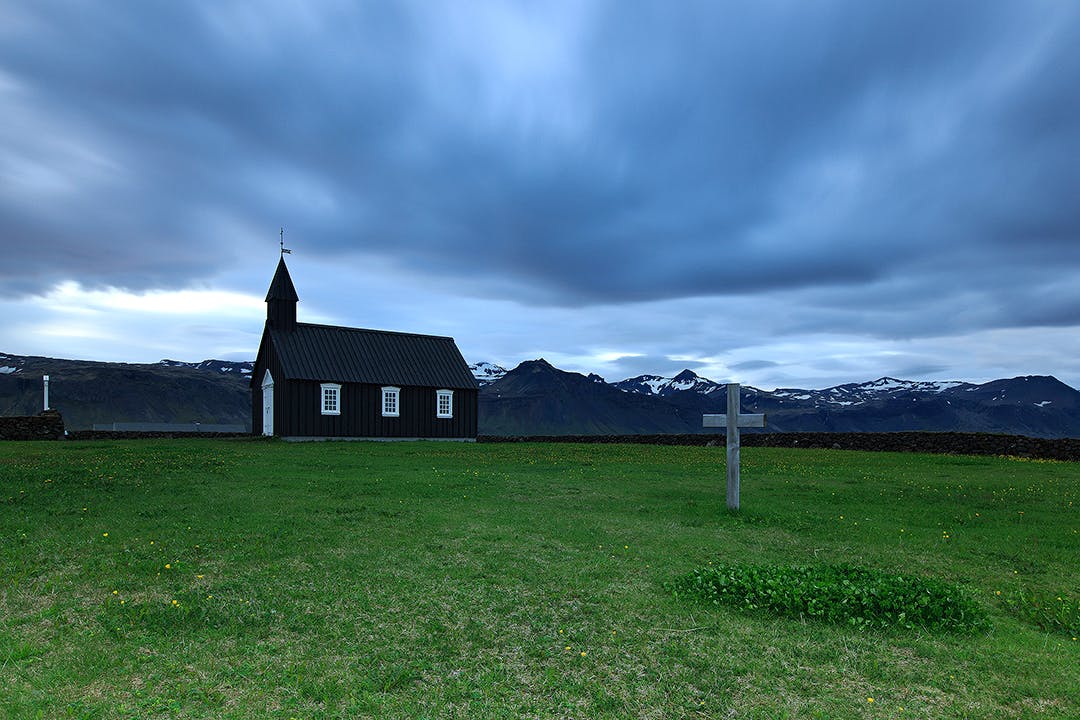 Búðakirkja church on Snæfellsnes peninsula is a perfect example of a traditional Icelandic church.