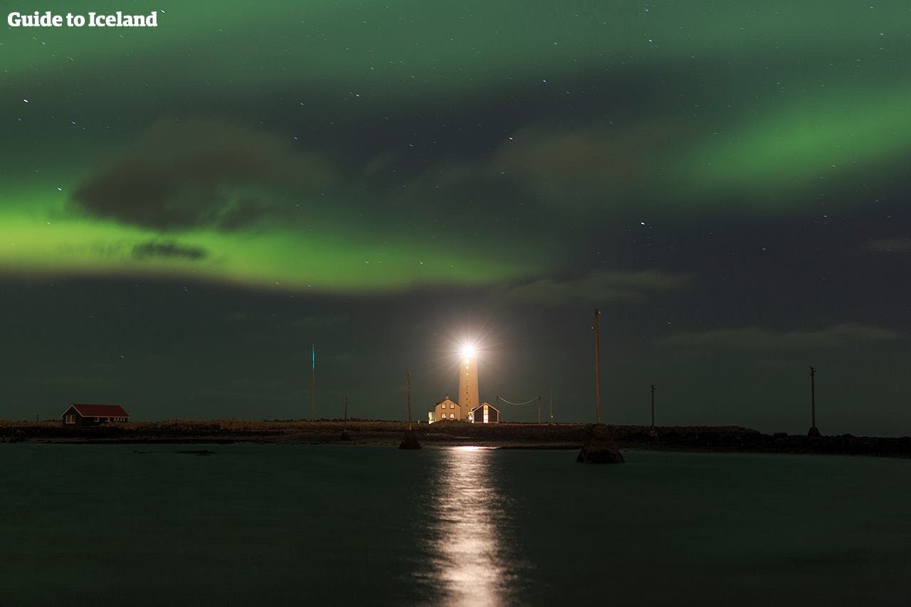 Those staying in Reykjavík in winter have a good chance of spotting the northern lights above Grótta lighthouse.