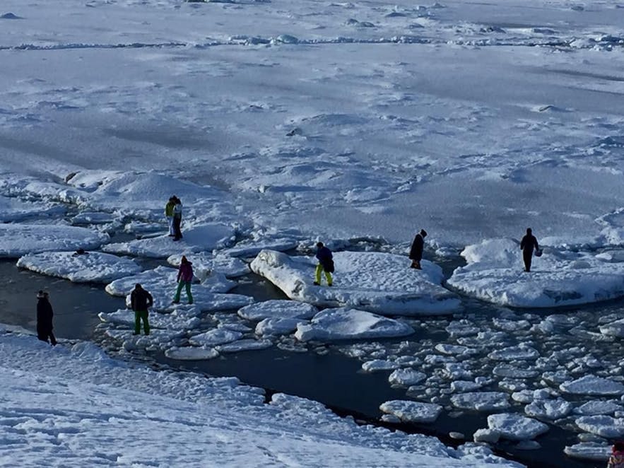 遊客站在浮冰之上