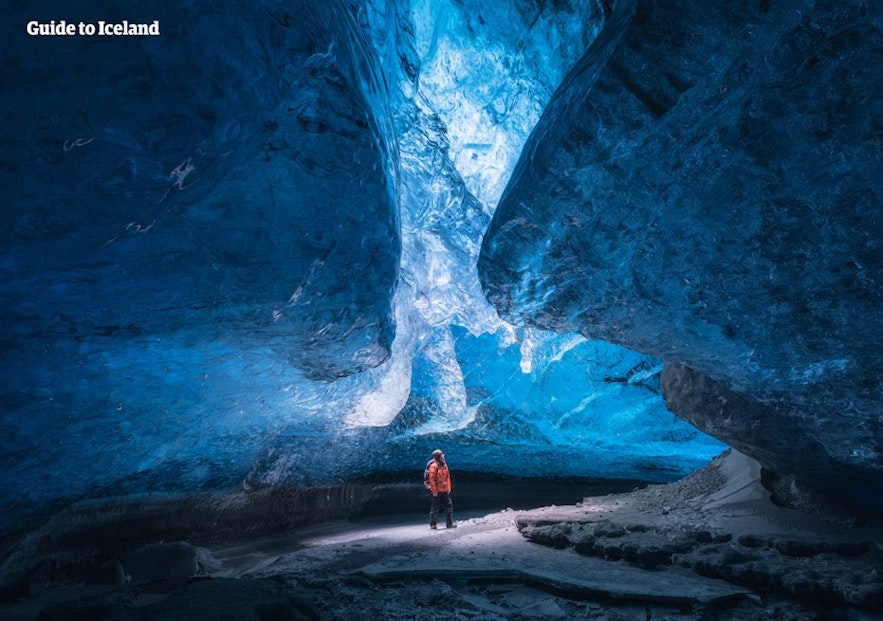 The beautiful ice Crystal Cave in Iceland