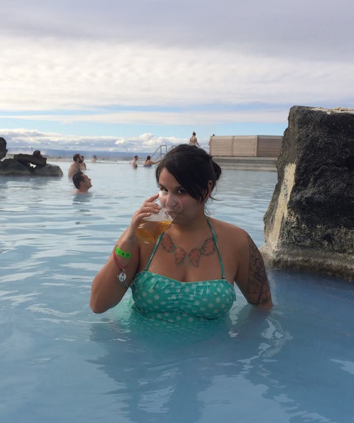 Enjoying an Icelandic beer in a natural spa