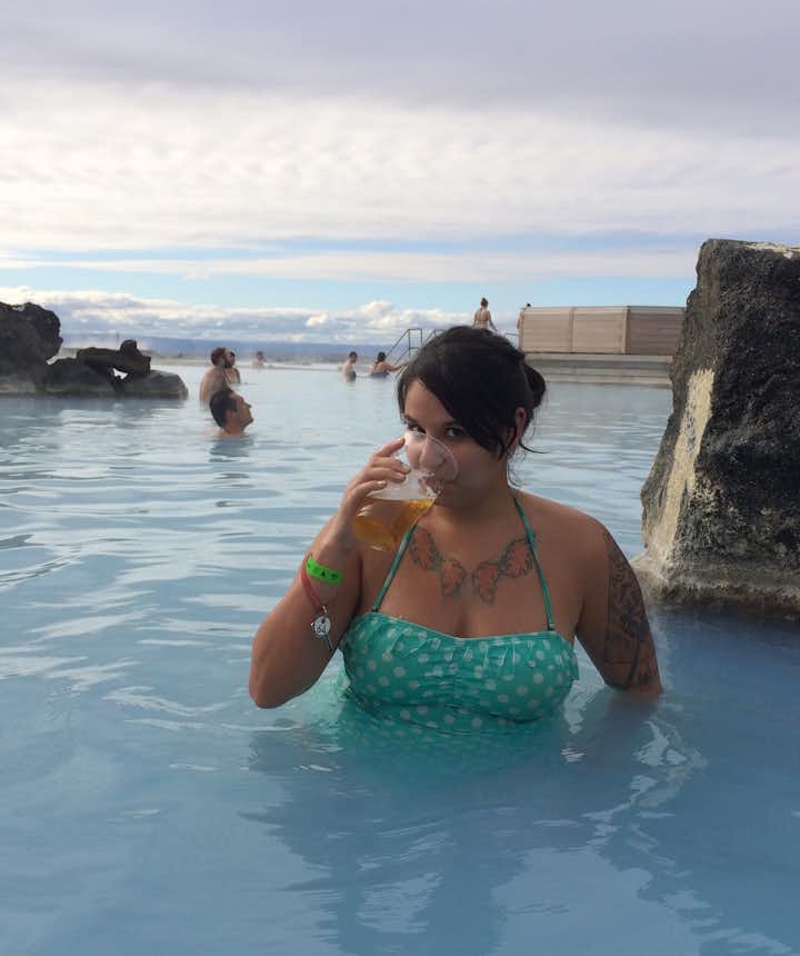Enjoying an Icelandic beer in a natural spa