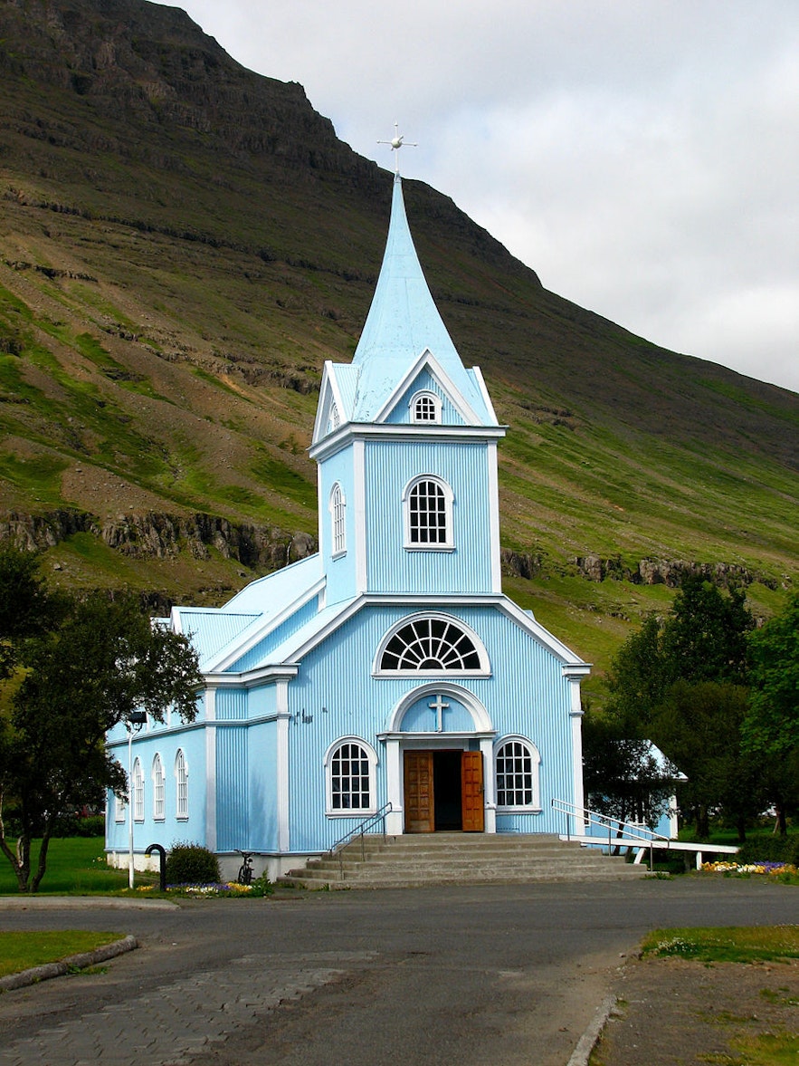 The Blue Church, or Bláa Kirkjan, in Seydisfjörður