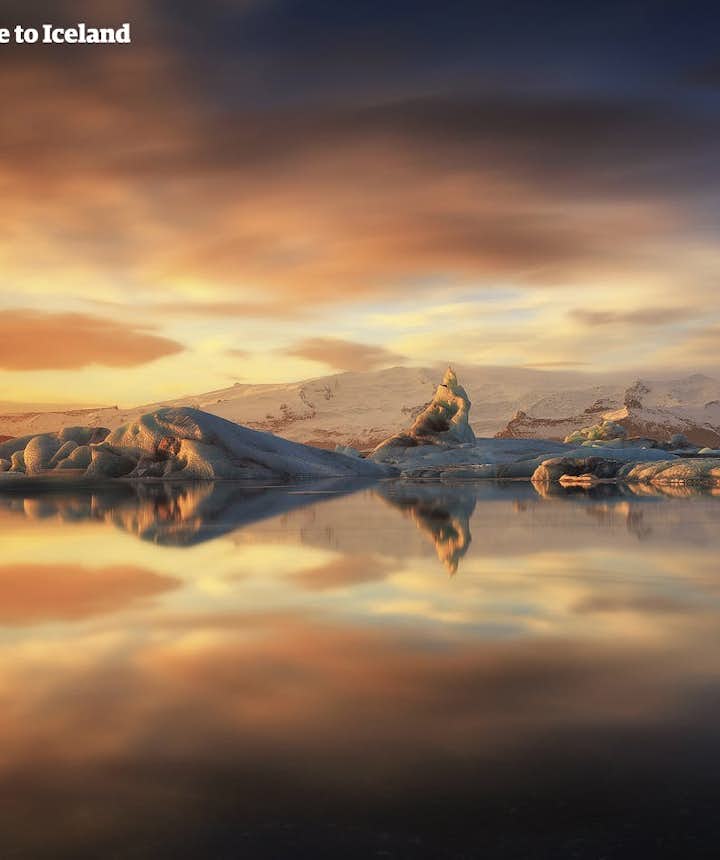 The glacier lagoon, basked in summer light.