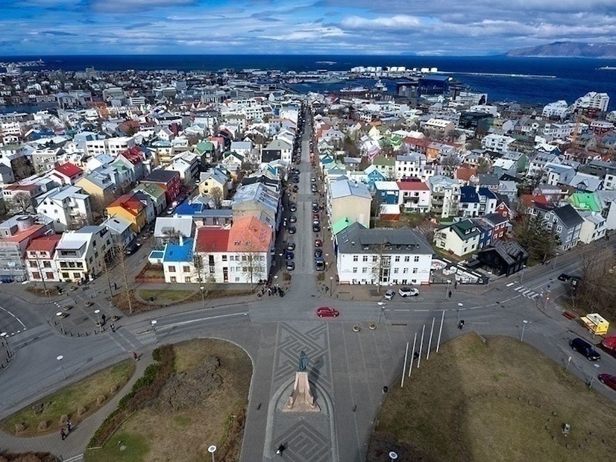 The view from the top of Hallgrimskirkja in Reykjavik, Iceland